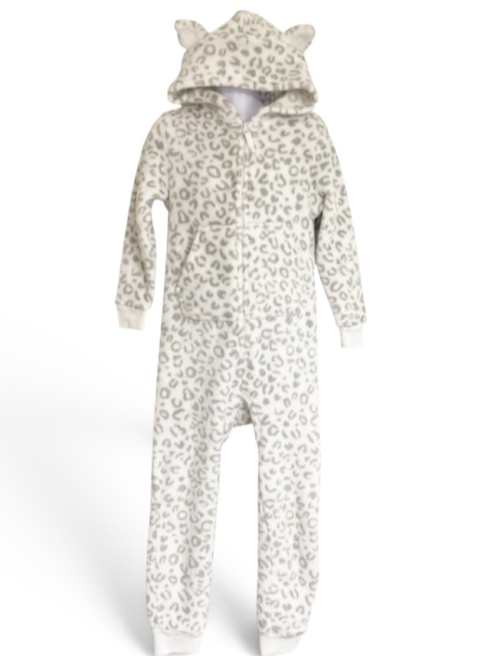 Cat & Jack Cozy Leopard Print Hooded Onesie - Cream & Light Gray XS (4/5)